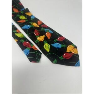 Silk Novelty Print Christmas Lights Holiday Lights Tie - Necktie Multicolored